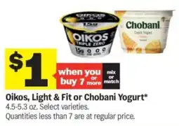 Meijer Oikos, light & fit or chobani yogurt offer
