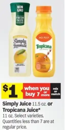 Meijer Simply juice 11.5 oz. or tropicana juice offer