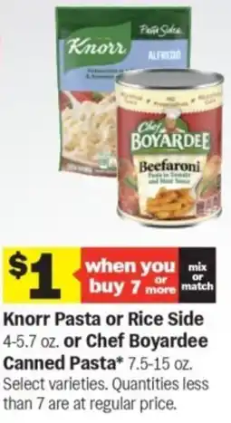 Meijer Knorr pasta or rice side or chef boyardee canned pasta offer