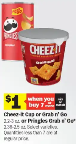 Meijer Cheez-it cup or grab n' go or pringles grab n' go offer