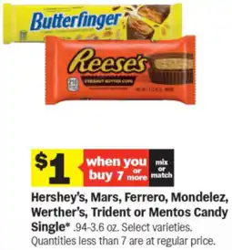 Meijer Hershey's, mars, ferrero, mondelez, werther's, trident or mentos candy single offer