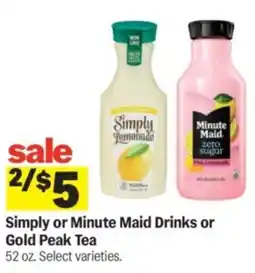 Meijer Simply or minute maid drinks or gold peak tea offer