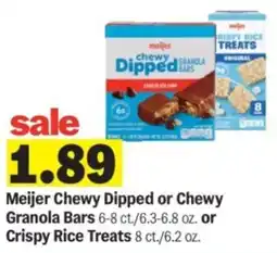Meijer Meijer Chewy Dipped or Chewy Granola Bars or Crispy Rice Treats offer