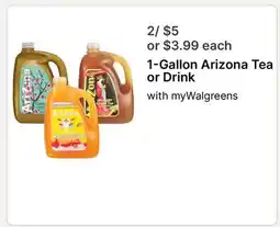 Walgreens 1-Gallon Arizona Tea or Drink offer
