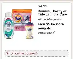 Walgreens Bounce, Downy or Tide Laundry Care offer