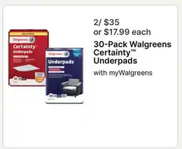 Walgreens 30-Pack Walgreens Certainty Underpads offer