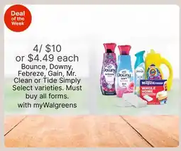Walgreens Bounce, Downy, Febreze, Gain, Mr. Clean or Tide Simply Select varieties offer