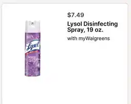 Walgreens Lysol Disinfecting Spray, 19 oz offer