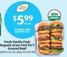 Aldi Fresh Family Pack Organic Grass-Fed 93/7 Ground Beef offer