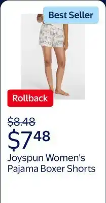 Walmart Joyspun Women's Woven Pajama Boxer Shorts offer