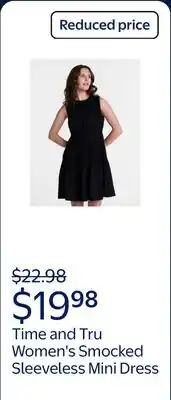 Walmart Time and Tru Women's Smocked Sleeveless Mini Dress, Sizes XS-XXXL offer