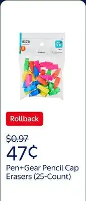 Walmart Pen+Gear Pencil Cap Erasers, 25 Count – Assorted Colors, Smudge-Free, Fits #2 Pencils offer