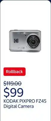 Walmart KODAK PIXPRO FZ45-SL (Silver) 4X Optical Friendly Zoom Digital Camera offer