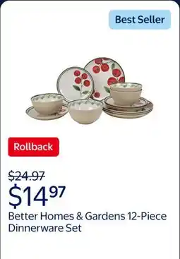 Walmart Better Homes & Gardens 12-Piece Bamboo Melamine Tomato Design Dinnerware Set offer