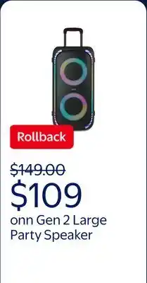 Walmart onn Large Party Speaker Gen 2 with LED Lighting offer