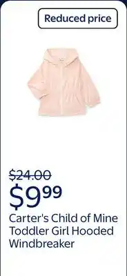 Walmart Carter's Child of Mine Toddler Girl Windbreaker Jacket with Hood offer