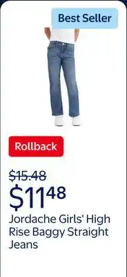 Walmart Jordache Girls High Rise Baggy Straight Jean offer