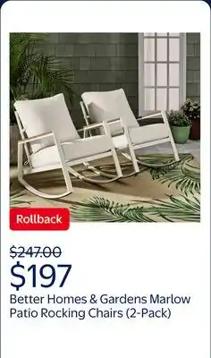 Walmart Better Homes & Gardens Marlow Outdoor 2pk Patio Rocking Chairs, White Frame/Cream Cushion offer
