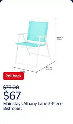 Walmart Mainstays Albany Lane 3-Piece Bistro Set, Aqua offer
