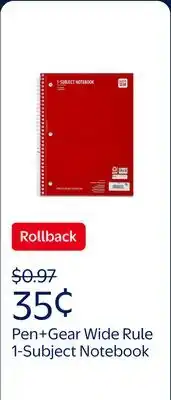 Walmart Pen+Gear Wide Rule 1 Subject Notebook, 8 x 10.5, Red, 70 Sheets, New offer