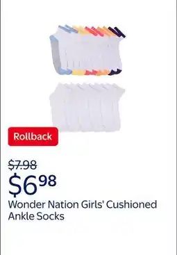Walmart Wonder Nation Girls Cushioned Ankle Socks offer