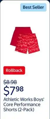 Walmart Athletic Works Boys Core Performance Shorts, 2-Pack offer