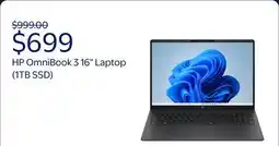 Walmart HP OmniBook 3 16 inch 2K IPS Windows Laptop AI PC Intel Core Ultra 7 255U 16GB 1TB SSD Mica Silver offer