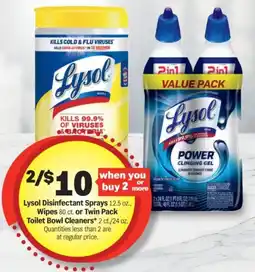 Meijer Lysol disinfectant sprays wipes or twin pack toilet bowl cleaners offer
