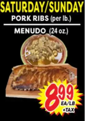 Superior Grocers PORK RIBS (per lb.) MENUDO (24 oz.) offer