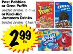 Superior Grocers Post Pebbles or Oreo Puffs or Kool-Aid Jammers Drinks offer