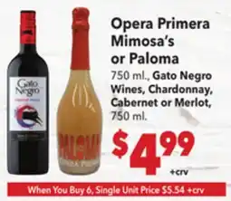 Vallarta Supermarkets Opera Primera Mimosas or Paloma offer