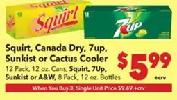 Vallarta Supermarkets Squirt, Canada Dry, 7up, Sunkist or Cactus Cooler offer