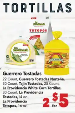 Vallarta Supermarkets Guerrero Tostadas, La Providencia Totopos offer