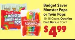 Vallarta Supermarkets Budget Saver Monster Pops or Twin Pops offer