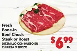 Vallarta Supermarkets Fresh Bone-In Beef Chuck Steak or Roast / DIEZMILLO CON HUESO EN CHULETA O TROZO offer