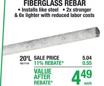 Menards 20'L FIBERGLASS REBAR offer
