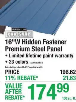 Menards PRO-RIB 16W Hidden Fastener Premium Steel Panel offer