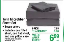 Menards Twin Microfiber Sheet Set offer