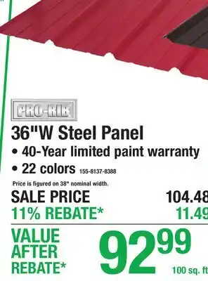 Menards Pro-Rib 36W Steel Panel offer