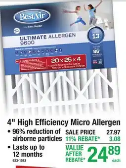 Menards BestAir 4 High Efficiency Micro Allergen offer