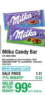 Menards Milka Candy Bar offer