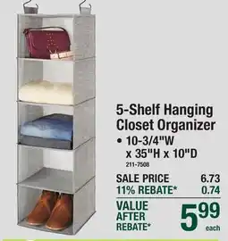 Menards 5-Shelf Hanging Closet Organizer offer