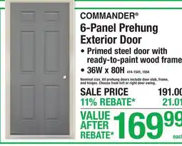 Menards COMMANDER 6-Panel Prehung Exterior Door offer