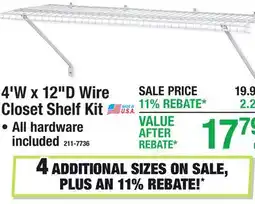 Menards 4'W x 12D Wire Closet Shelf Kit offer