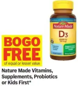 Meijer Nature made supplements, probiotics or kids first offer
