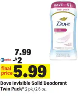 Meijer Dove invisible solid deodorant twin pack offer