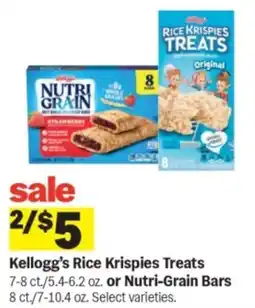 Meijer Kellogg's rice krispies treats or nutri-grain bars offer