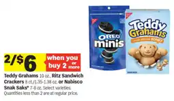 Meijer Teddy Grahams, Ritz Sandwich Crackers or Nabisco Snak Saks offer