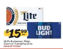 Winn Dixie 18 Pk Budweiser, Miller, Coors or Yuengling 12 oz offer