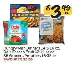 Winn Dixie Hungry-Man Dinners, Dole Frozen Fruit, SE Grocers Potatoes offer